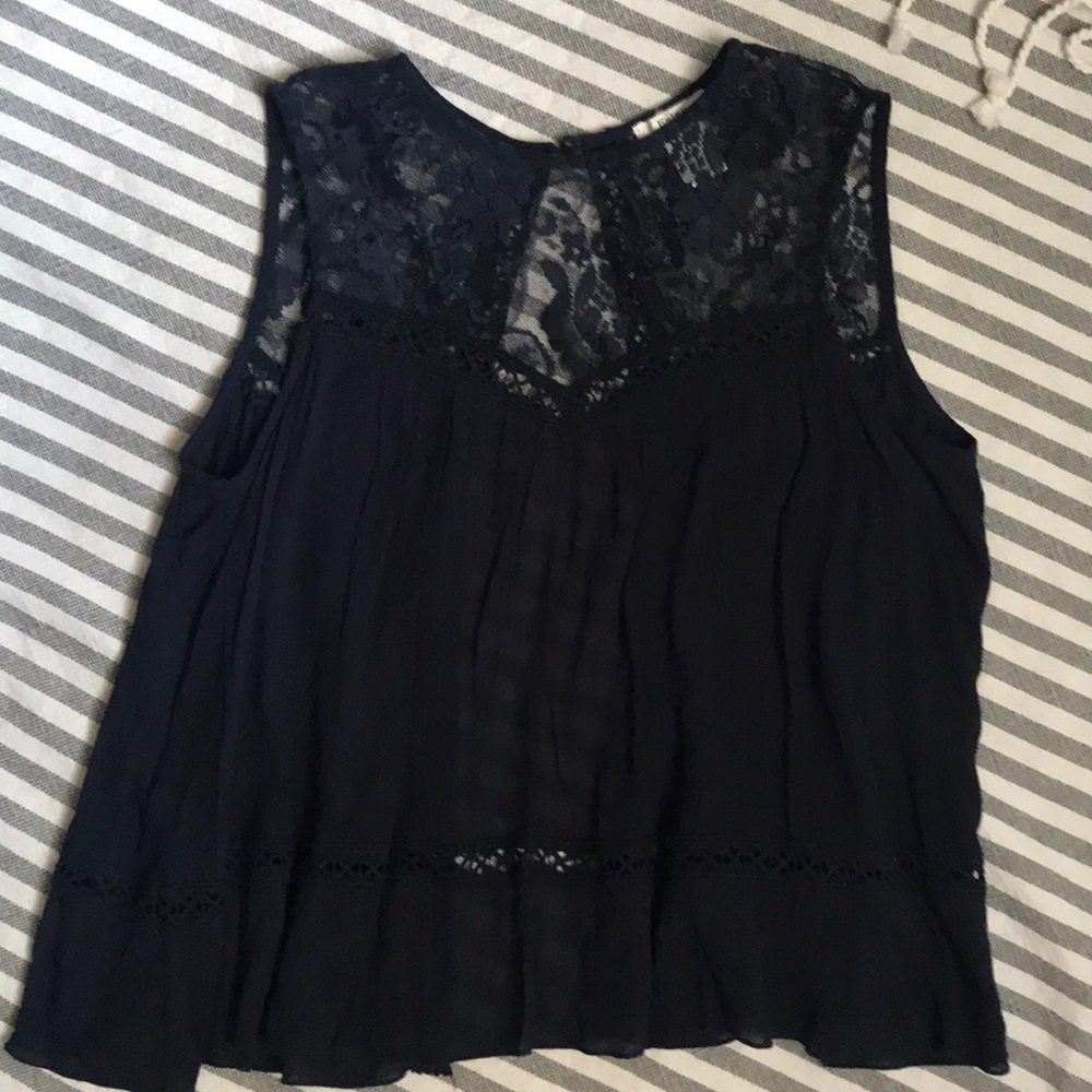 Esely Navy Crotchet Open Back Top